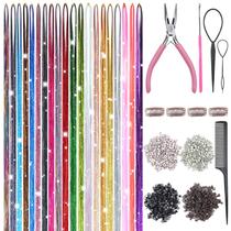 Kit de Tinsel para Cabelo Bintvoy 20 Cores 122 cm Resistente ao Calor Kit de Tinsel para Cabelo Bintvoy 20 Cores 122 cm Resistente ao Calor