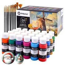 Kit de Tintas Acrílicas Artecho 24 Cores 59 ml com 12 Pincéis