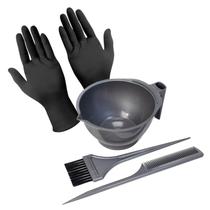 Kit de Tintura Coloração e Química Capilar Profissional com Pincel Pente e Cumbuca Plástica Resistente + Par de Luvas - Kit de Tintura Coloração e Química Capilar Profissional com Pincel Pente e Cumbuca Plástica Resistente + Par de Luvas -