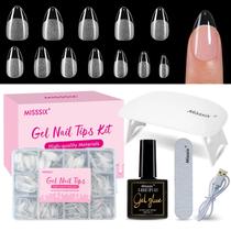 Kit de Tips para Unhas Misssix Curto Amêndoa 216 Peças Gel Cola Lâmpada