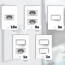 Kit de Tomada E Interruptor Casa Completa com 25 Peças Enerbras linha Beleze branco