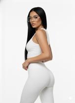 Kit de Top Sem Bojo Com Elástico Fitness Calça Legging Feminina Cós Alto Tecido Reforçado Suplex