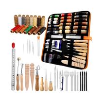 Kit De Trabalho Em Couro Com Linha Encerada, Agulhas, Punzão E Cortador Para Artesanato DIY E