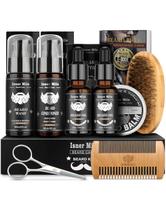 Kit de tratamento de barba Comfy Mate com 2 óleos de barba, bálsamo, lavagem e escova Kit de tratamento de barba Comfy Mate com 2 óleos de barba, bálsamo, lavagem e escova