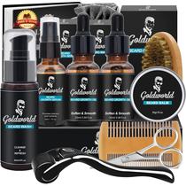 Kit de tratamento de barba GoldWorld com sabonete para barba, 2 óleos para barba