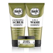 Kit de tratamento de barba Softsheen-Carson Magic Shaving para homens com óleo de cedro, inclui manteiga de barba, esfoliante e limpador, conjunto de presente para cuidados com os pelos faciais, 1 kit