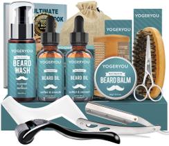 Kit de tratamento de barba YogerYou com navalha, óleo de barba, etc