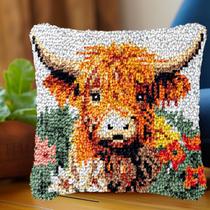 Kit de travesseiros Latch Hook 43x43cm Cute Highland Cow DIY