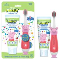 Kit de Treinamento FIREFLY Escova de Dentes com Temporizador Luminoso e Creme Dental Morango Natural 49,6 g