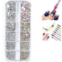 Kit De Unha Nail 1 caixa de Pedrinhas prata com fruta cor + Caneta Pega Strass Kit De Unha Nail 1 caixa de Pedrinhas prata com fruta cor + Caneta Pega Strass