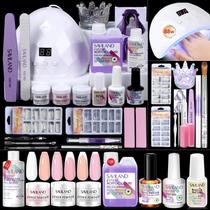 Kit de unhas de acrílico SAVILAND Plus: branco transparente, rosa e lâmpada UV 88W