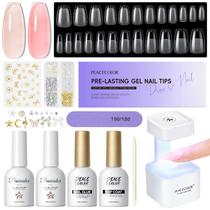 Kit de unhas de gel PEACECOLOR Coffin com 240 unidades de pontas de unhas e luz UV