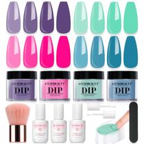 Kit de unhas Dip Powder AZUREBEAUTY Starter com 4 cores e acessórios.