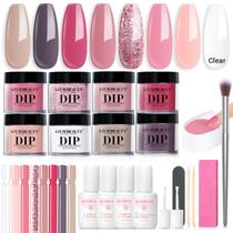 Kit de unhas Dip Powder AZUREBEAUTY Starter, paleta rosa e azul