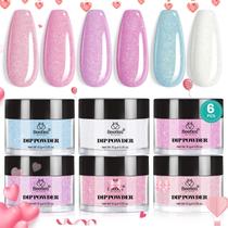 Kit de unhas Dip Powder, besouros, 6 cores, rosa, branco, roxo Kit de unhas Dip Powder, besouros, 6 cores, rosa, branco, roxo