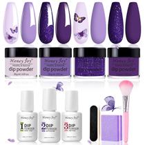 Kit de unhas Dip Powder Honey Joy Purple com 4 cores e conjunto de 7 peças Kit de unhas Dip Powder Honey Joy Purple com 4 cores e conjunto de 7 peças