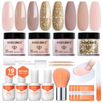 Kit de unhas Dip Powder Modelones com 4 cores nude marrom dourado Kit de unhas Dip Powder Modelones com 4 cores nude marrom dourado