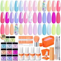 Kit de unhas Dip Powder Modelones de 20 cores com base e camada superior