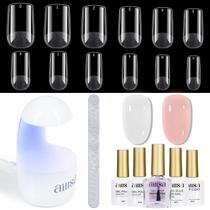 Kit de unhas em gel AILLSA Short Square Nail Tips 240 unidades com cola para unhas