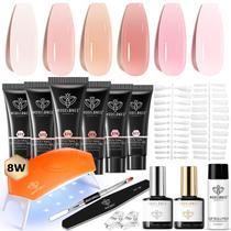 Kit de unhas Poly Gel, modelos de 6 cores com lâmpada de unhas de 8 W para mulheres