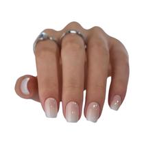 Kit De Unhas Postiças Curtas Quadradas Em Gradiente Branco Rosado Com 24 Peças, Lixa De Unha E