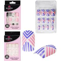 Kit De Unhas Posticas Decoradas Para Maos Com 12 Pecas Caixa