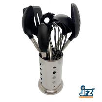 Kit de utensilios 7 pçs com suporte inox - JFZ IMPORT