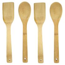 Kit De Utensílios Colheres De Pau Em Bambu Com 4 Unidades Kit De Utensílios Colheres De Pau Em Bambu Com 4 Unidades