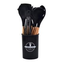 Kit De Utensílios Cozinha Silicone E Bambu 12 Peças - Preto