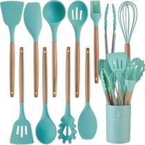 Kit de Utensílios de Cozinha 12 Peças Colheres, Espátulas, Pegador de Silicone e Suporte Prático para Organizar