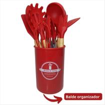 Kit de Utensílios de Cozinha - 12 Peças - Silicone e Madeira