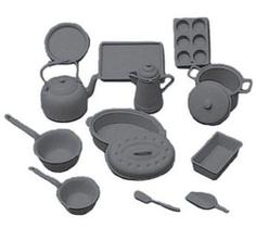 Kit de utensílios de cozinha Dollhouse Miniature Chrysnbon Black em escala 1:12