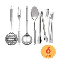 Kit de Utensilios de Cozinha em Inox 8 pçs Concha Colher Escumadeira Pegador Servir Buffet Restaurante
