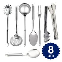Kit de Utensilios de Cozinha em Inox Concha Colher Escumadeira Pegador Servir Buffet Restaurante Kit de Utensilios de Cozinha em Inox Concha Colher Escumadeira Pegador Servir Buffet Restaurante