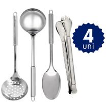 Kit de Utensilios de Cozinha em Inox Concha Colher Escumadeira Pegador Servir Buffet Restaurante