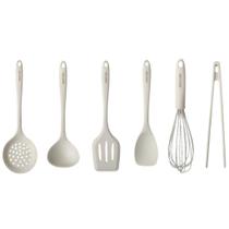 Kit de Utensílios de Cozinha em Silicone 6 Peças - Cor Pérola