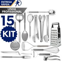 Kit de Utensílios de Cozinha Inox 15 Peças Completo Resistente Funcional Kit de Utensílios de Cozinha Inox 15 Peças Completo Resistente Funcional