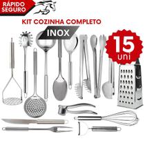 Kit de Utensílios de Cozinha Inox 15 Peças Completo Resistente Funcional