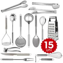 Kit de Utensílios de Cozinha Inox Completo Resistente Funcional