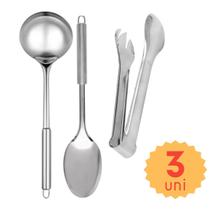 Kit de Utensílios de Cozinha Prático 5 pçs Colher concha Escumadeira Pegador Pinça em Inox Kit de Utensílios de Cozinha Prático 5 pçs Colher concha Escumadeira Pegador Pinça em Inox