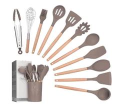 Kit de Utensílios de Cozinha Premium com 12 Peças em Silicone Cabo de Madeira Kit de Utensílios de Cozinha Premium com 12 Peças em Silicone Cabo de Madeira
