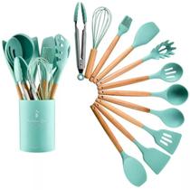 Kit de utensílios de cozinha silicone 12 peças - verde