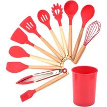 Kit de utensílios de cozinha silicone 12 peças - vermelho