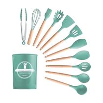 Kit de Utensílios de Cozinha Verde 12 Peças Madeira/Silicone