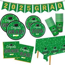 Kit de utensílios de mesa para decorações de formatura para 25 convidados 2025 Green Kit de utensílios de mesa para decorações de formatura para 25 convidados 2025 Green