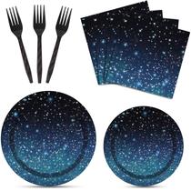 Kit de utensílios de mesa para festas HMJDZH Starry Night Sky 96P Kit de utensílios de mesa para festas HMJDZH Starry Night Sky 96P