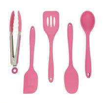 Kit de Utensílios de Silicone com 5 Peças Rosa - Oikos