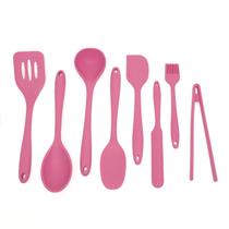 Kit de Utensílios de Silicone com 8 Peças Rosa - Oikos