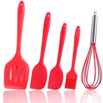 Kit de Utensílios de Silicone de Cozinha Vermelho com 5 Peças