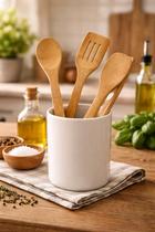 Kit de Utensílios em Bambu 4 Peças Colher e Jogo Espátulas